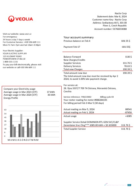 Czechia Veolia Energy Czech Republic energy business utility bill in word and pdf formats1